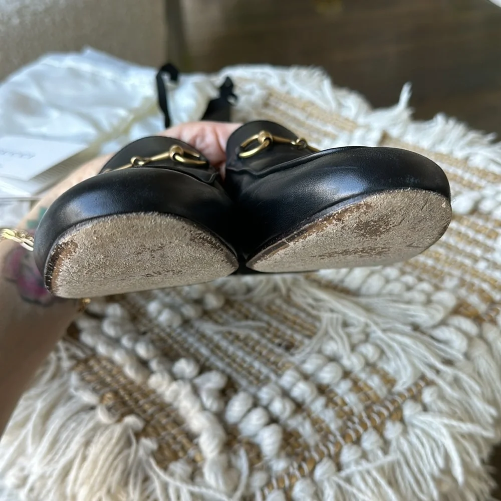 Gucci Princetown Horsebit Black Leather Flats Loafers Mules size 37 EUC - Picture 15 of 17